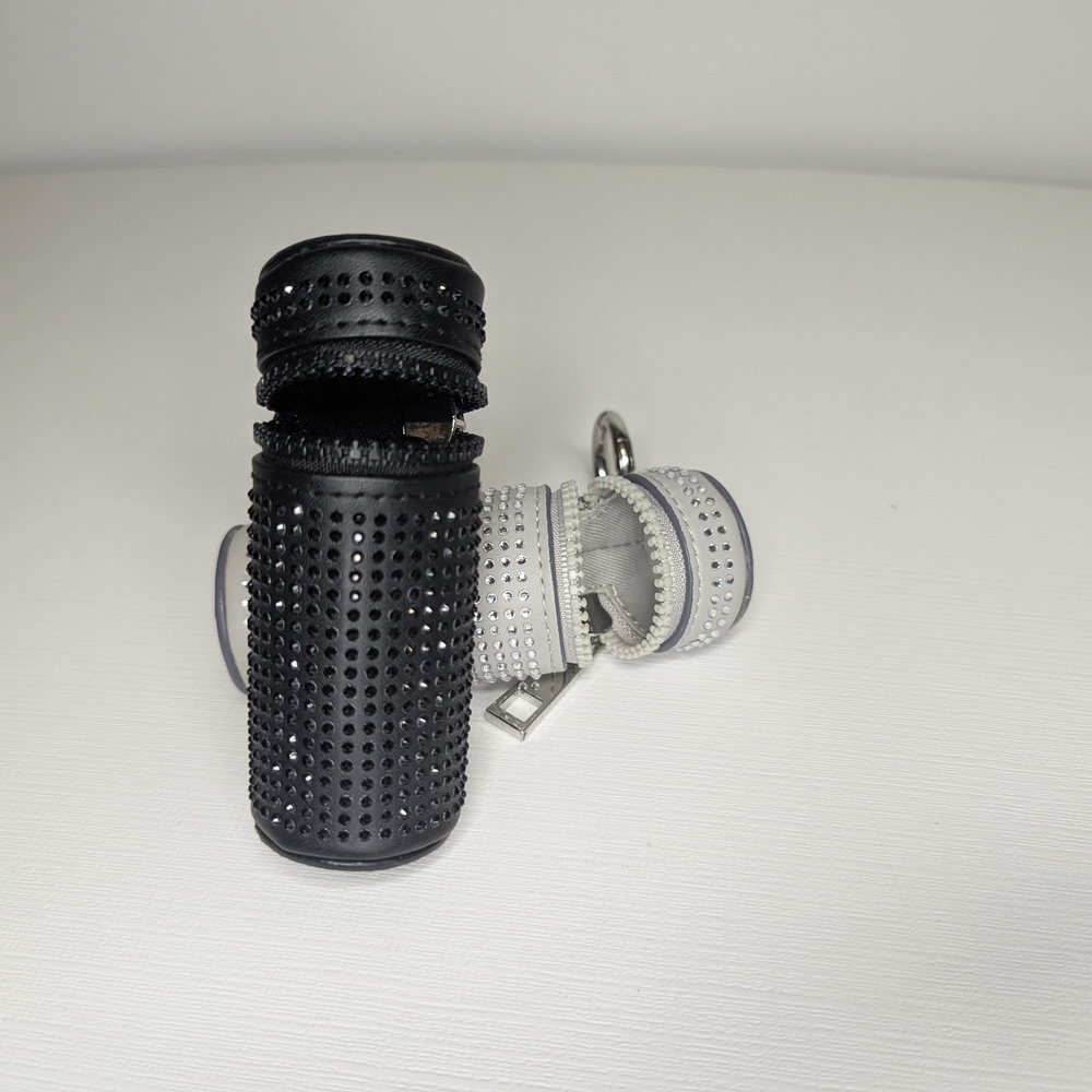 Target Clip on Lipstick Case Black & Gray Studded Keychain Holders